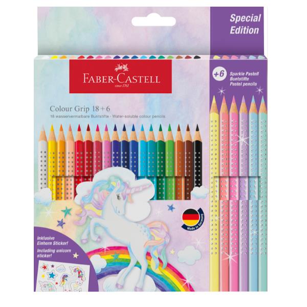 Astuccio 18 matite Colour Grip + 6 matite Sparkle - colori assortiti - Faber-Castell