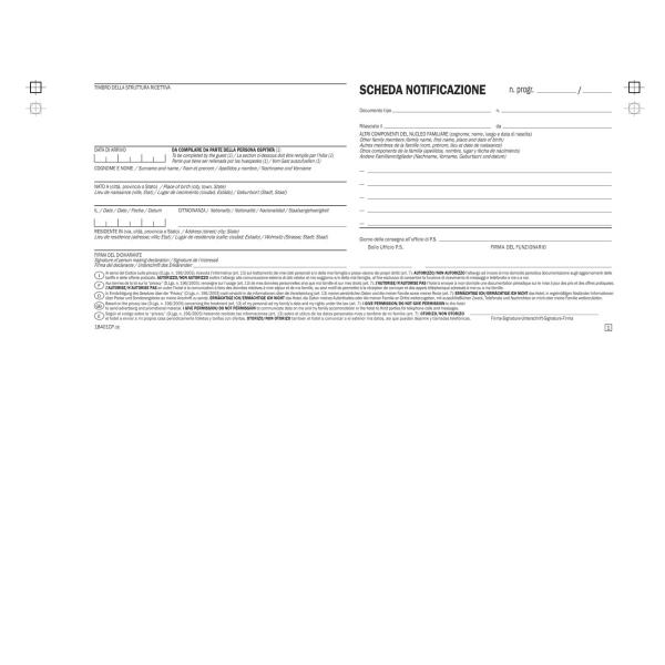 Data Ufficio - Moduli di notifica per le persone alloggiate con consenso alla privacy - 200 fogli - 100 x 215 mm - duplicato - senza carbonio