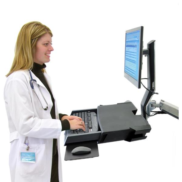 Ergotron StyleView - Kit montaggio (poggiapolso, kit staffe montaggio barra, piano scorrimento mouse, staffa di regolazione altezza, scanner di codici a barre e porta mouse, braccio combinato, piano di lavoro con ripiano per tastiera) - per display LCD/dotazione PC - alluminio lucidato - dimensione schermo: fino a 24"
