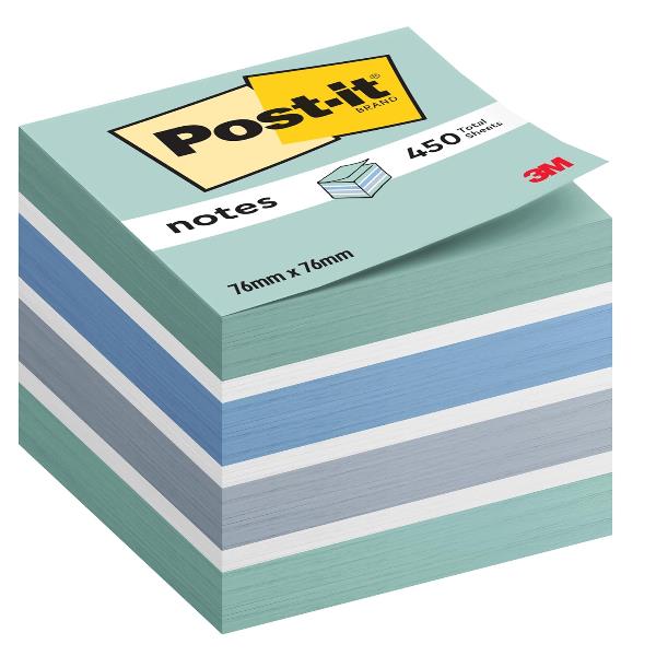 Cubi Post-it Pastello 2028-B - - 76x76 mm Fg. 450 azzurro pastello blu smeraldo blu cielo blu ultra bianco (x3) (Conf. 1)