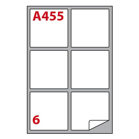 Etichette adesive A/455 - in carta - permanenti - 99,1 x 93,1 mm - 6 et/fg - 100 fogli - bianco - angoli tondi - Markin