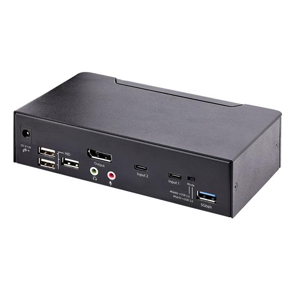 StarTech.com USB C KVM Switch, 2 Port DisplayPort KVM w/ 4K 60Hz UHD HDR Video, 3.5mm Audio, USB Type C KVM Switch, 4x USB HID and 2x USB A 3.2 Gen 1 5Gbps Hub, Thunderbolt 3/4 Compatible - Hot Key Switching (SV231DPUCA) - Switch KVM / audio / USB - 2 x KVM / audio / USB - desktop - Compatibile TAA