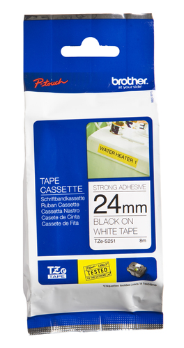 NASTRO TIPO TZ 24MM NERO/BIANCO ADESIVO RESISTENTE LUNGHEZZA 8 METRI
