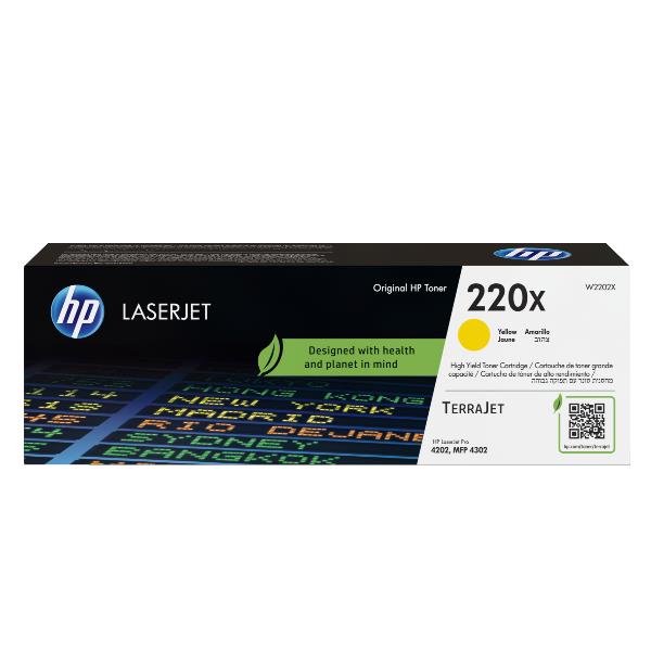 HP 220X - Alta resa - giallo - originale - LaserJet - scatola - cartuccia toner (W2202X) - per Color LaserJet Pro 4201dn, 4201dne, 4201dw, 4201dwe, 4202dn, 4202dw, 4203dw