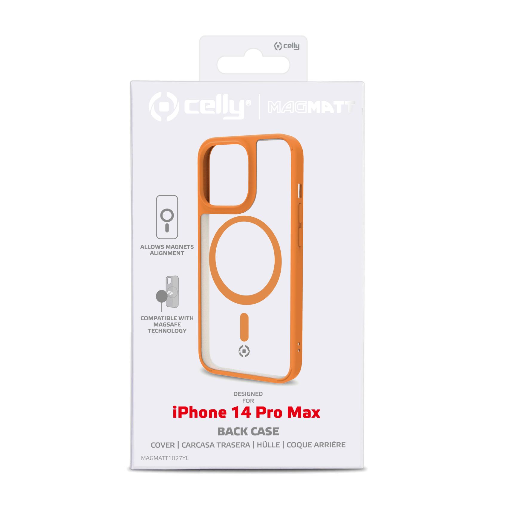 Celly Magmatt - Cover per cellulare - compatibile MagSafe - policarbonato, TPU (poliuretano termoplastico) - trasparente - per Apple iPhone 14 Pro Max