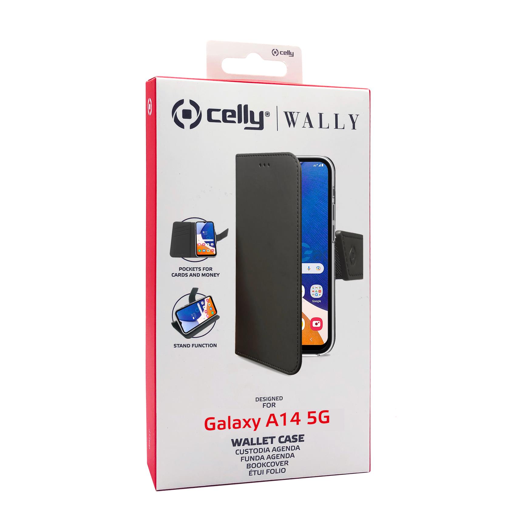 Celly Wally - Flip cover per cellulare - similpelle - nero - per Samsung Galaxy A14