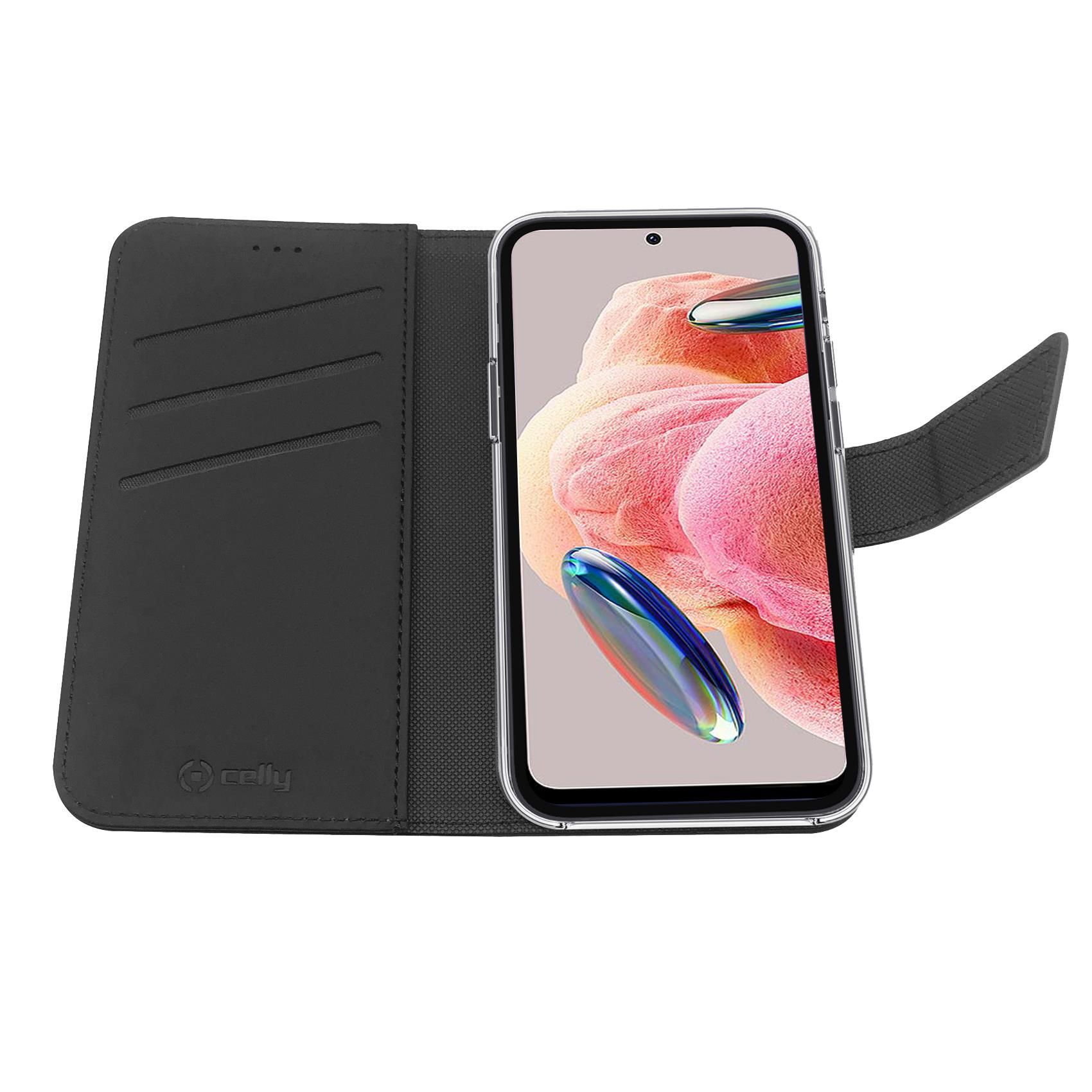 Celly Wally - Flip cover per cellulare - similpelle - nero - per Xiaomi Redmi Note 12