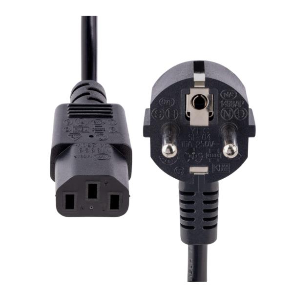 StarTech.com 1m (3ft) Computer Power Cord, 18AWG, EU Schuko to C13 Power Cord, 10A 250V, Black Replacement AC Cord, TV/Monitor Power Cable, Schuko CEE 7/7 to IEC 60320 C13 Power Cord - PC Power Supply Cable (713E-1M-POWER-CORD) - Cavo di alimentazione - CEE 7/7 (P) angolato a IEC 60320 C13 - 250 V c.a. V - 10 A - 1 m - stampato - nero