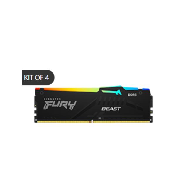 Kingston FURY Beast RGB - DDR5 - kit - 64 GB: 4 x 16 GB - DIMM 288-PIN - 5200 MHz / PC5-41600 - CL40 - 1.25 V - senza buffer - on-die ECC - nero