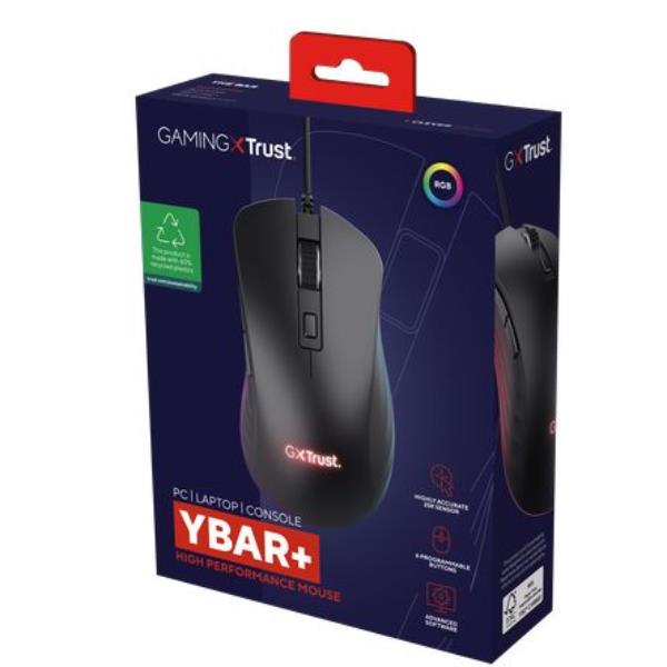 Trust GXT 924 YBAR+ - Mouse - per destrorsi - ottica - 6 pulsanti - cablato - USB - nero