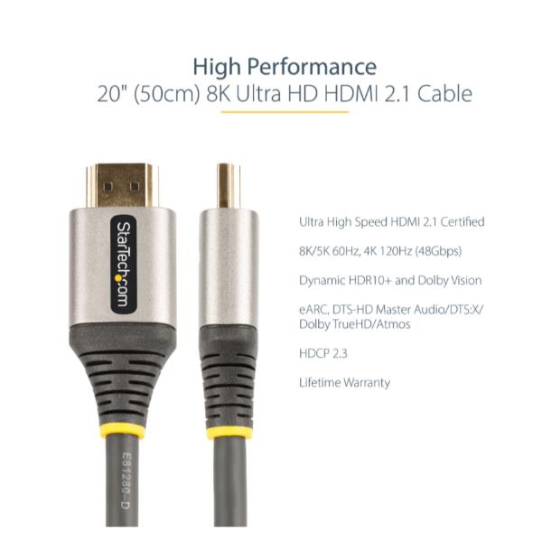 StarTech.com 20in (50cm) HDMI 2.1 Cable 8K - …