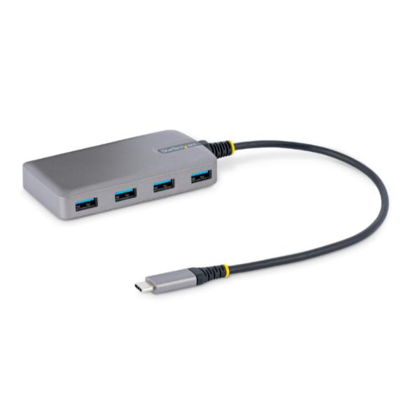 StarTech.com 4-Port USB-C Hub, USB 3.0 5Gbps, Bus Powered, USB Type-C to 4x USB-A Hub with Optional Auxiliary Power Input, Portable Desktop/Laptop USB Hub with 1ft (30cm) Attached Cable - USB Expansion Hub (5G4AB-USB-C-HUB) - Hub - 4 x USB 3.2 Gen 1 + 1 x micro USB - desktop