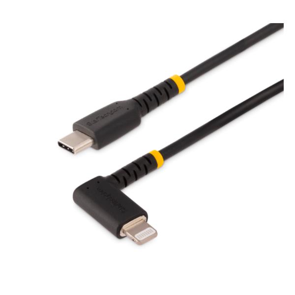 StarTech.com 6ft (2m) Durable USB-C to Lightning Cable - Right-Angled Heavy Duty Aramid Fiber USB Type-C to Lightning Charging/Sync Cord - Apple MFi Certified - Rugged iPhone Lightning Cable - Cavo Lightning - 24 pin USB-C maschio a Lightning maschio - 2 m - nero - per iPad/iPhone/iPod (Lightning)