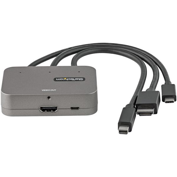 StarTech.com Adattatore Multiporta a HDMI 3-in-1 - Convertitore da USB-C, HDMI o Mini DisplayPort a HDMI 4K 60Hz per sala conferenze - Adattatore AV digitale per monitor/display HDMI (CDPHDMDP2HD) - Adattatore video - HDMI, Mini DisplayPort, 24 pin USB-C maschio a HDMI, Micro-USB Tipo B (solo alimentazione) femmina - nero - supporta 4K 60 Hz (3840 x 2160)