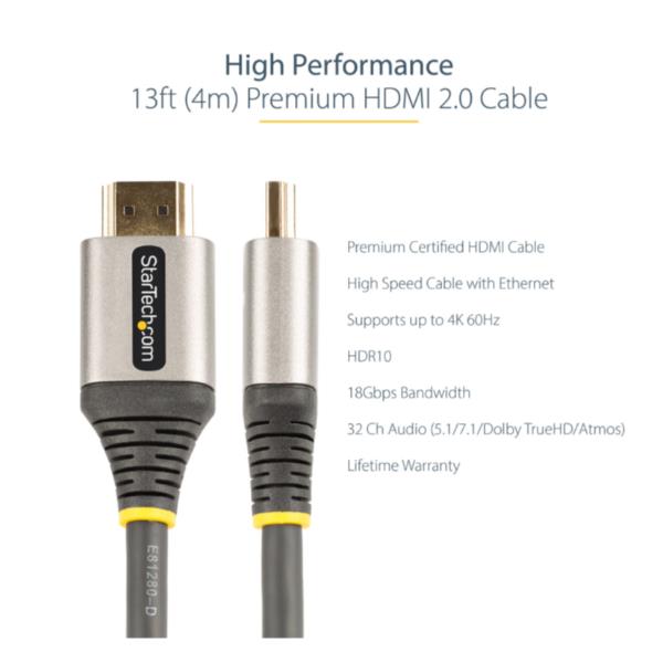 StarTech.com 13ft (4m) Premium Certified HDMI 2.0 Cable …