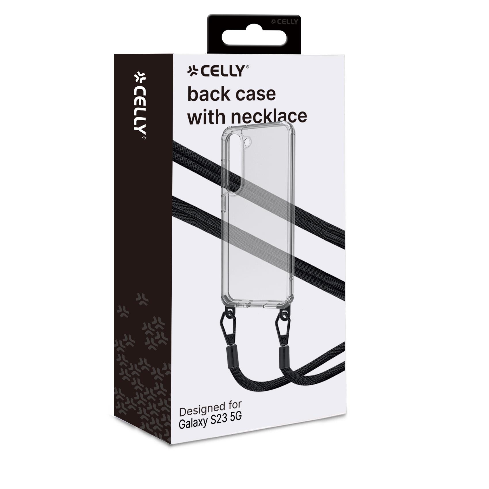 Celly Freedom - Cover per cellulare - with black lacet - policarbonato, TPU (poliuretano termoplastico) - trasparente - per Samsung Galaxy S23