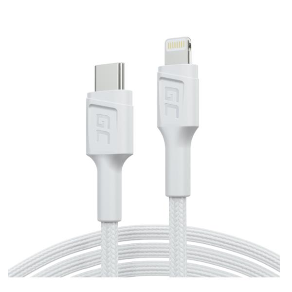 Green Cell PowerStream - Cavo Lightning - 24 pin USB-C maschio a Lightning maschio - 1 m - a doppia schermatura - Certificato MFI - bianco - Alimentazione USB (18 W), up to 480 Mbps