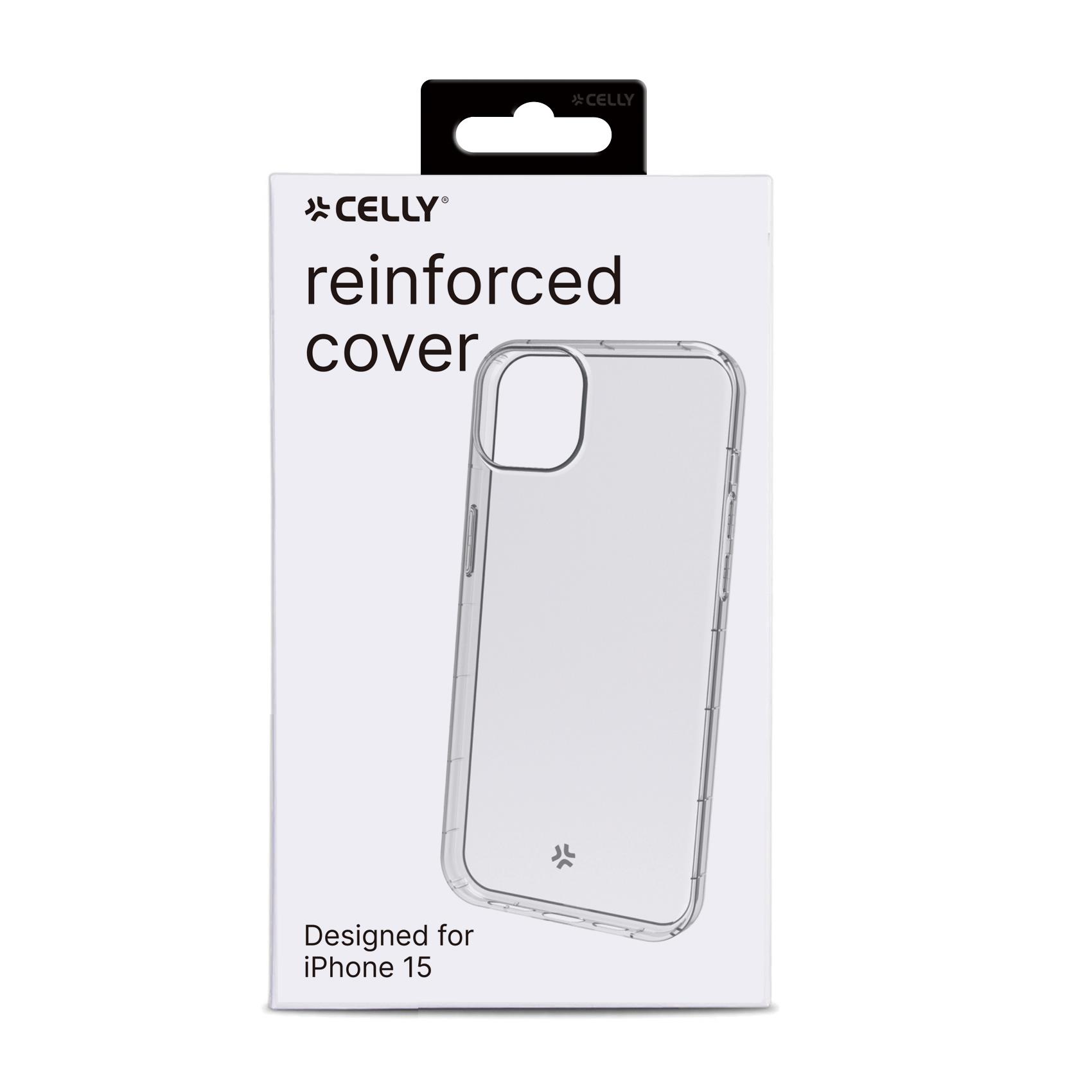 Celly HEXAGEL - Cover per cellulare - policarbonato, TPU (poliuretano termoplastico) - trasparente - per Apple iPhone 15