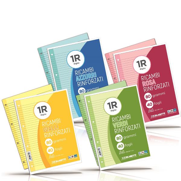 Blasetti - Refill - A4 - 40 fogli / 80 pagine - blu chiaro - a righe - 4 fori