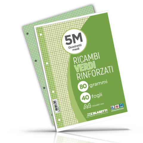 Blasetti RICAMBI - Refill - A4 - 40 fogli / 80 pagine - verde - quadretti - 4 fori