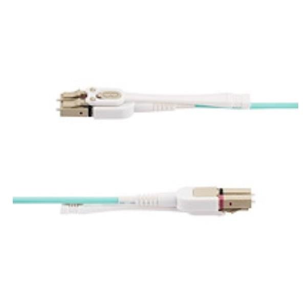 StarTech.com 5m (15ft) LC to LC (UPC) OM4 Multimode Fiber Optic Cable w/Push Pull Tabs, 50/125µm, 100G Networks, Bend Insensitive, Low Insertion Loss - LSZH Fiber Patch Cord (450FBLCLC5PP) - Cavo patch - multimodalità LC/UPC (M) a multimodalità LC/UPC (M) - 5 m - 2.9 mm - fibra ottica - duplex - 50 / 125 micron - OM3/OM4 - senza alogeni, stampato, velocità di trasferimento dati fino a 100 Gbps - aqua
