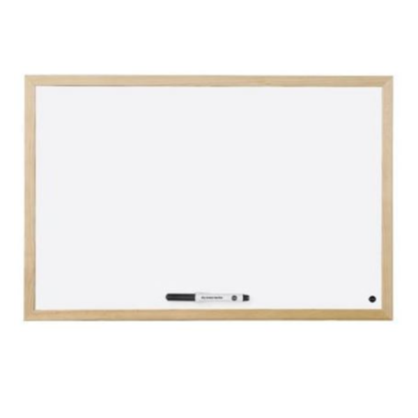 Bi-Office - Lavagna bianca - montabile a parete - 600 x 900 mm - acciaio laccato - non magnetico - bianco - cornice naturale