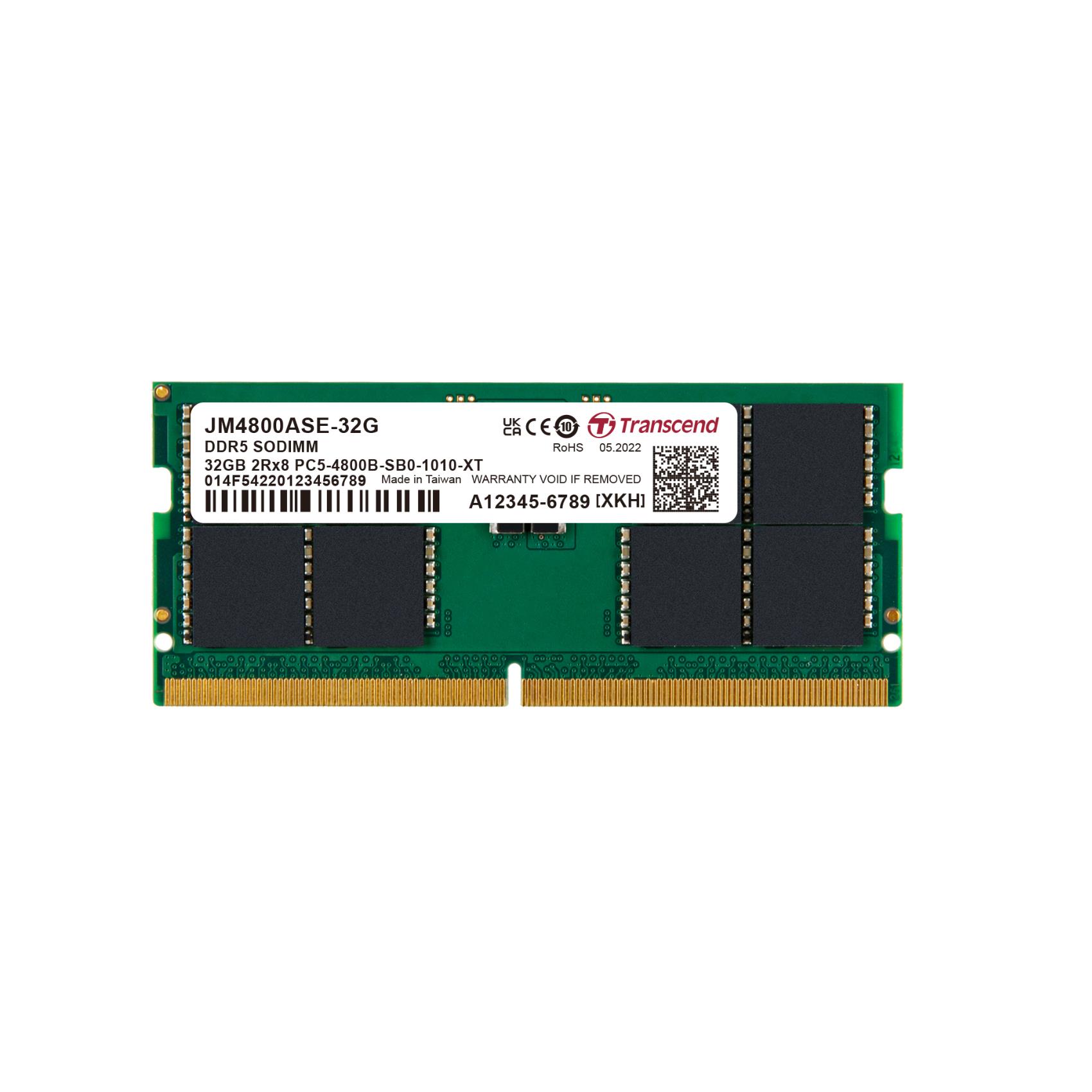 Transcend JetRAM - DDR5 - modulo - 32 GB - SO DIMM 262-pin - 4800 MHz / PC5-38400 - CL40 - 1.1 V - senza buffer - on-die ECC