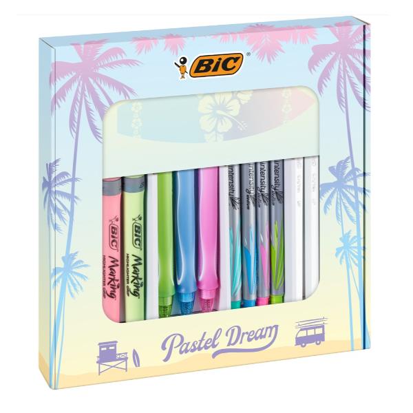 BIC Pastel Dream - Ballpoint pen, highlighter, gel pen, felt pen and notepad set - colori assortiti - 16 pezzi