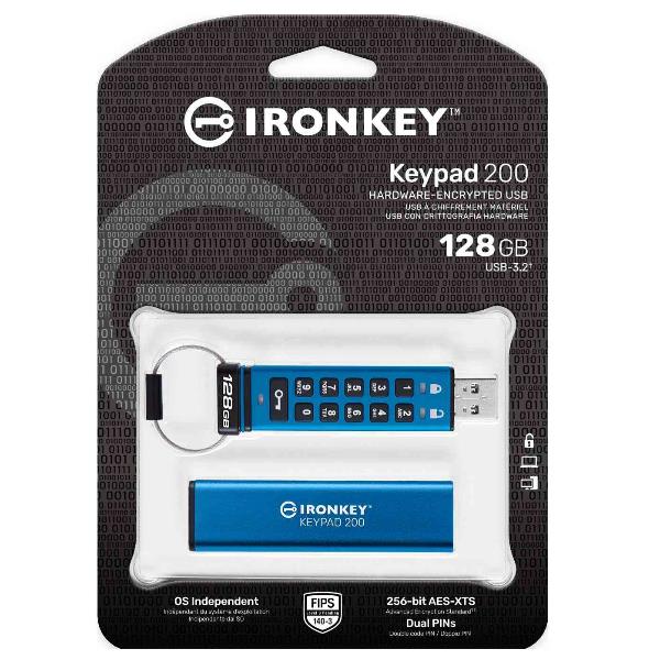 Kingston IronKey Keypad 200 - Chiavetta USB - crittografato - 128 GB - USB 3.2 Gen 1