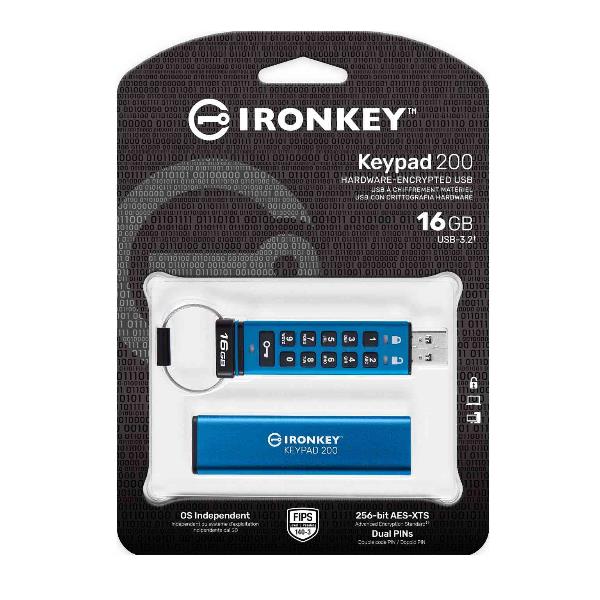 Kingston IronKey Keypad 200 - Chiavetta USB - crittografato - 16 GB - USB 3.2 Gen 1