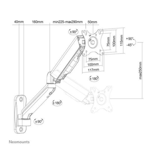 Neomounts by Newstar WL70-450BL11 - Kit montaggio - full-motion - per TV - nero - dimensione schermo: 17"-32" - installabile a parete