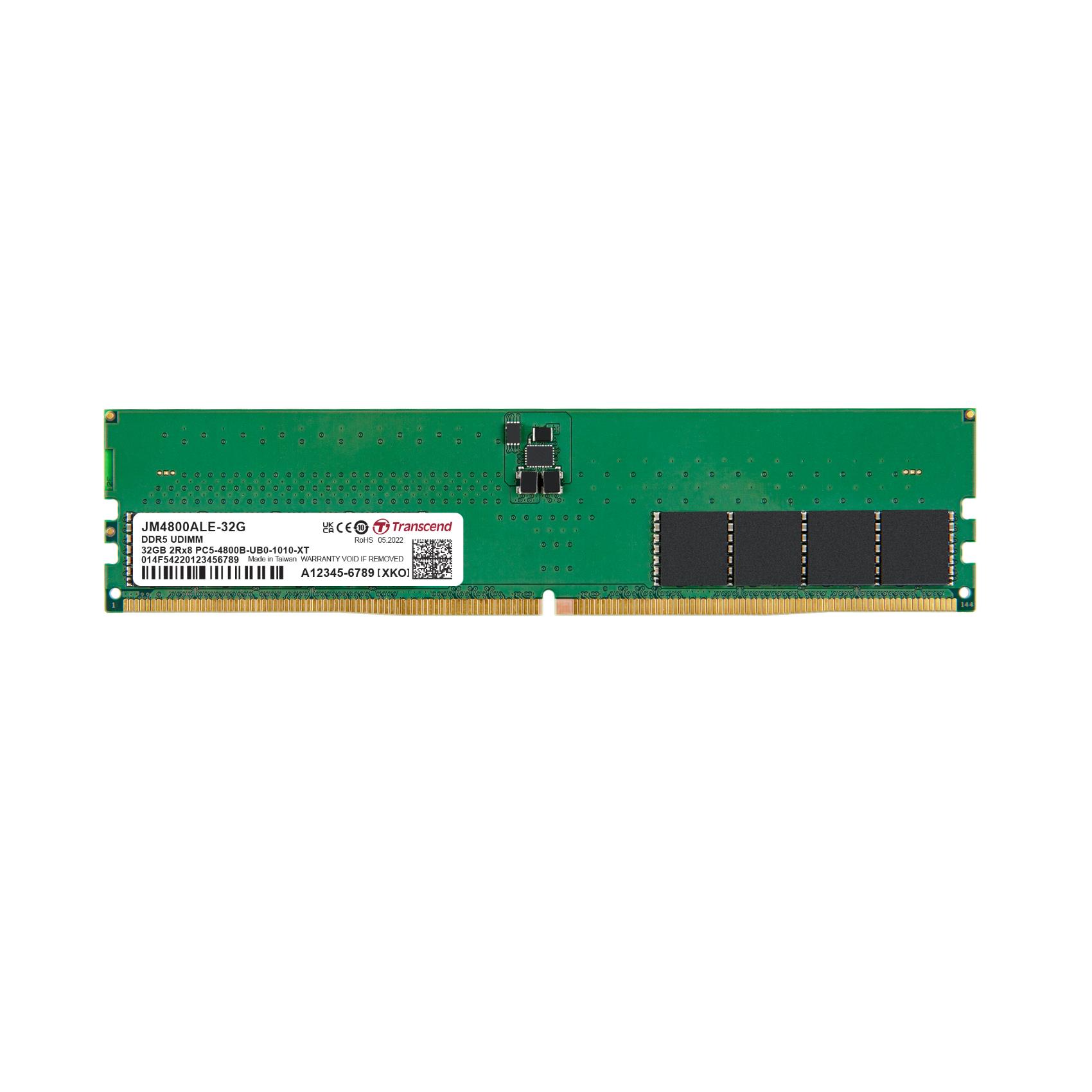 Transcend JetRAM - DDR5 - modulo - 32 GB - DIMM 288-PIN - 4800 MHz / PC5-38400 - CL40 - 1.1 V - senza buffer - on-die ECC