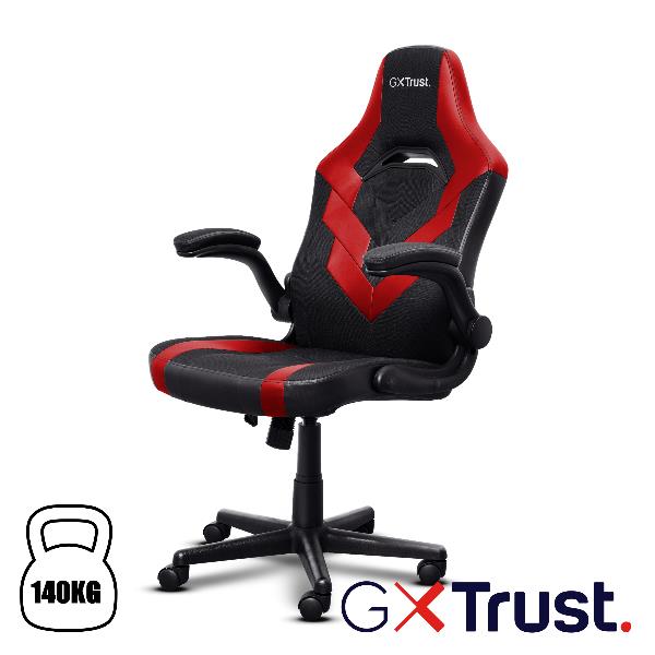 Trust GXT 703R RIYE - Sedia da gaming - braccioli - a "L" - inclinazione - girevole - tessuto elasticizzato, Pelle PU (poliuretano termoplastico + policarbonato) - rosso
