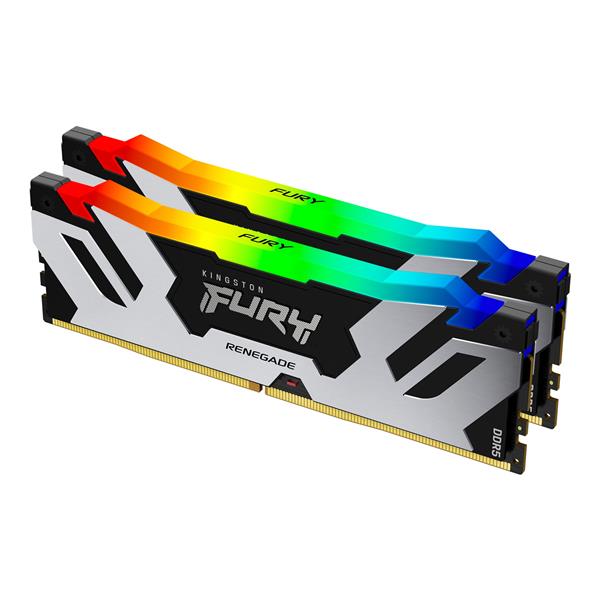 Kingston FURY Renegade RGB - DDR5 - kit - 48 GB: 2 x 24 GB - DIMM 288-PIN - 7200 MHz / PC5-57600 - CL38 - 1.1 V - senza buffer - on-die ECC - argento/nero