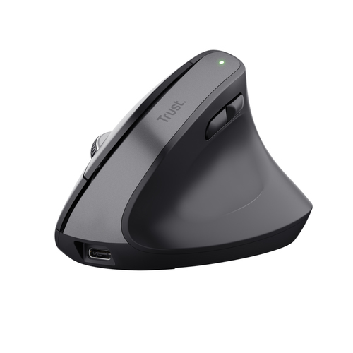 Trust Bayo+ - Mouse verticale - ergonomico - per destrorsi - ottica - 6 pulsanti - senza fili - 2.4 GHz - ricevitore wireless USB - nero