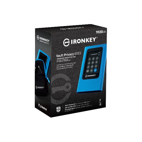 Kingston IronKey Vault Privacy 80 - SSD - crittografato - 7.68 TB - esterno (portatile) - USB 3.2 Gen 1 (USB-C connettore) - FIPS 197, 256-bit AES-XTS - Compatibile TAA