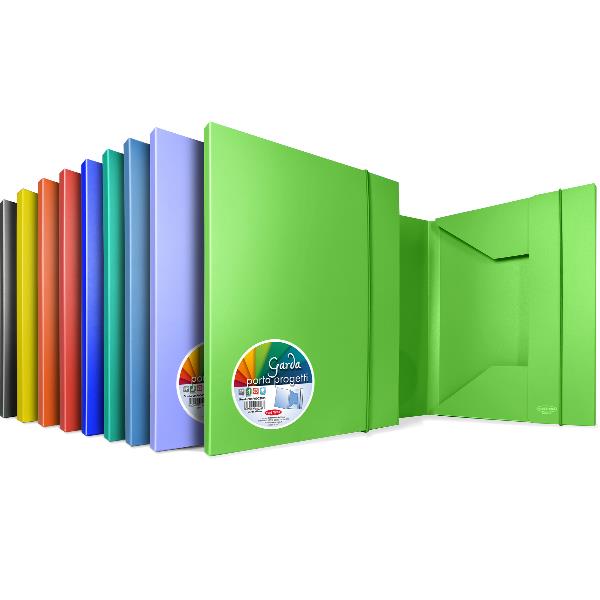Cartella 3 lembi con elastico Garda - 25,7 x 34,5 cm - dorso piatto - PP - colori assortiti - Plastibor