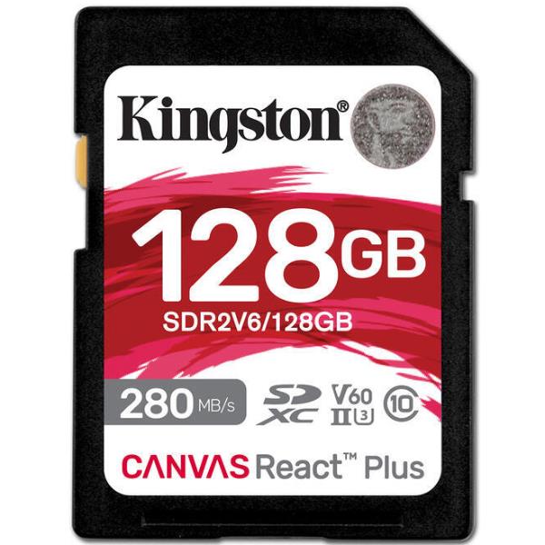 Kingston Canvas React Plus - Scheda di memoria flash - 128 GB - Video Class V60 / UHS-II U3 / Class10 - UHS-II SDXC