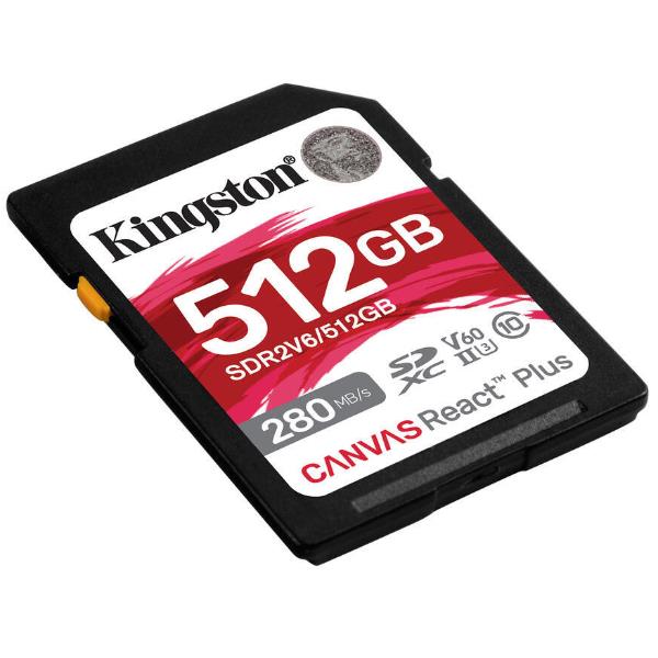 Kingston Canvas React Plus - Scheda di memoria flash - 512 GB - Video Class V60 / UHS-II U3 / Class10 - UHS-II SDXC