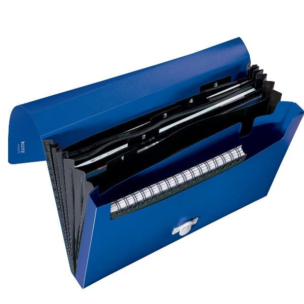 Leitz Recycle - Fascicolo espandibile - 5 compartimenti - 5 parti - prestampato: 1-5 - per A4 - capacità 250 fogli - con schede - blu