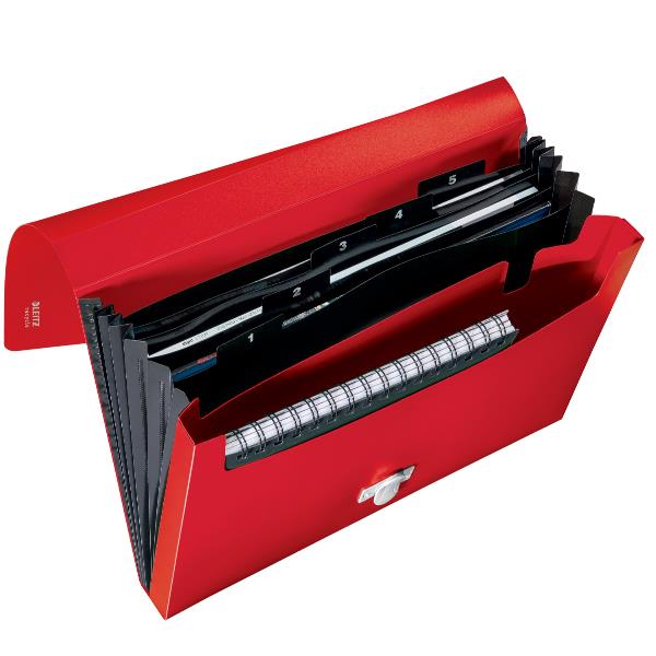 Leitz Recycle - Fascicolo espandibile - 5 compartimenti - 5 parti - prestampato: 1-5 - per A4 - capacità 250 fogli - con schede - rosso