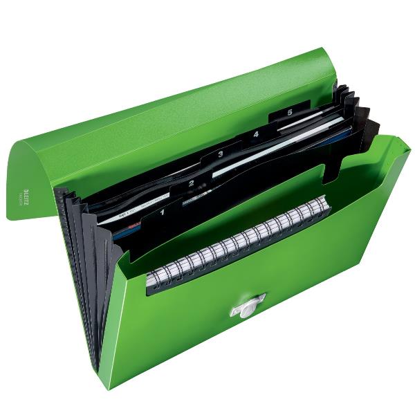 Leitz Recycle - Fascicolo espandibile - 5 compartimenti - 5 parti - prestampato: 1-5 - per A4 - capacità 250 fogli - con schede - verde