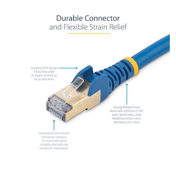 StarTech.com 10ft CAT6A Ethernet Cable, 10 Gigabit Shielded Snagless RJ45 100W PoE Patch Cord, CAT 6A 10GbE STP Network Cable w/Strain Relief, Blue, Fluke Tested/UL Certified Wiring/TIA - Category 6A - 26AWG (C6ASPAT10BL) - Cavo patch - RJ-45 (M) a RJ-45 (M) - 3.05 m - STP - CAT 6a - stampato - blu - per P/N: BNDTB10GI, SFP10GBTST, ST10000SPEXI, ST10GPEXNDPI, ST10GSPEXNB, ST5GPEXNB