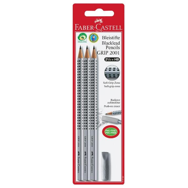 Faber-Castell GRIP 2001 - Matita - grafite - HB - nero (pacchetto di 3)