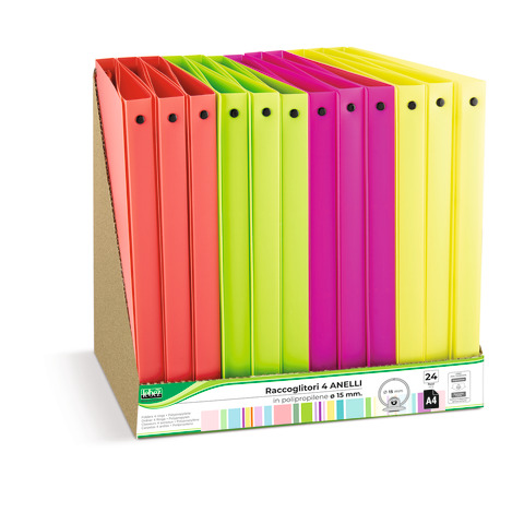 BLOCCHI QUADERNI E RUBRICHE - RACCOGLITORE NEON 4ANELLI DIAM.3