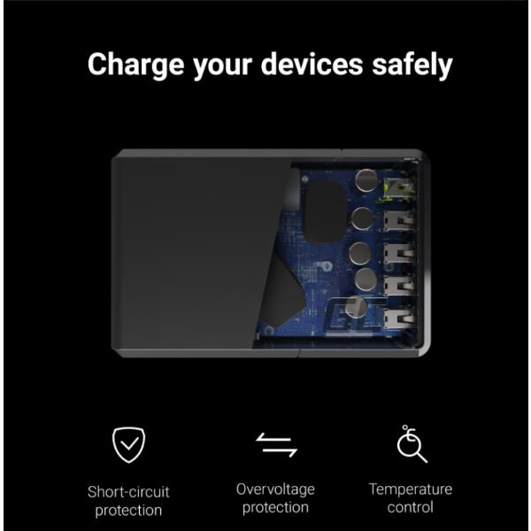 Green Cell ChargeSource 5 - Alimentatore - 52 Watt - 2.4 A - Apple Fast Charge, GC Ultra Charge, Huawei Fast Charge, QC 3.0, AFC - 5 connettori di uscita (USB) - nero