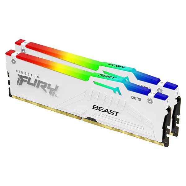 Kingston FURY Beast RGB - DDR5 - kit - 64 GB: 2 x 32 GB - DIMM 288-PIN - 6000 MHz / PC5-48000 - CL36 - 1.35 V - senza buffer - on-die ECC - bianco