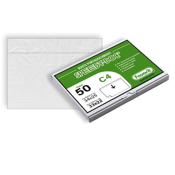 Favorit SPEEDY-DOC - Busta - formato C4 - 248 x 340 mm - autoadesiva - semitrasparente - pacco da 50