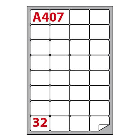 Etichette adesive A/407 - in carta - permanenti - 47,5 x 35 mm - 32 et/fg - 100 fogli - bianco - angoli tondi - Markin
