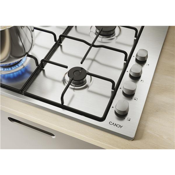 Candy piano cottura a gas, a incasso, 4 fuochi, acciaio inox